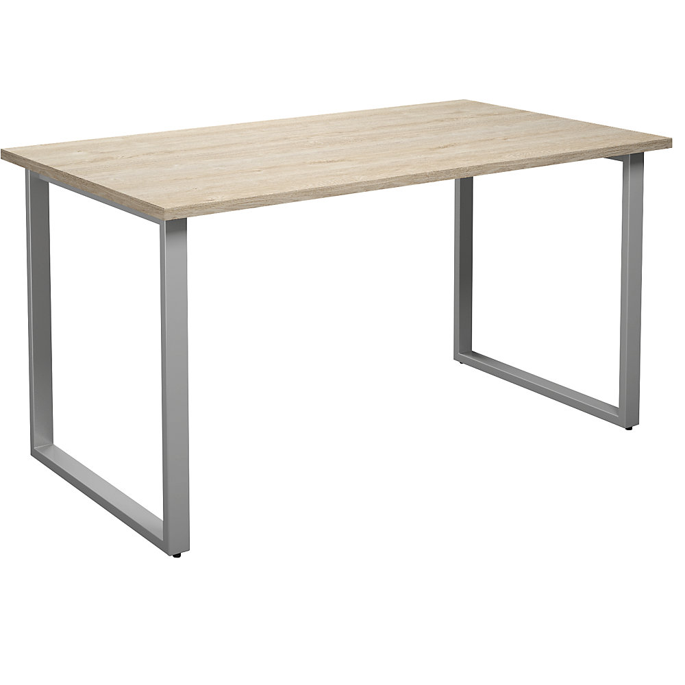 Multifunctionele tafel DUO-O, recht blad, diepte 800 mm, breedte 1400 mm, eikenhout / zilverkleurig