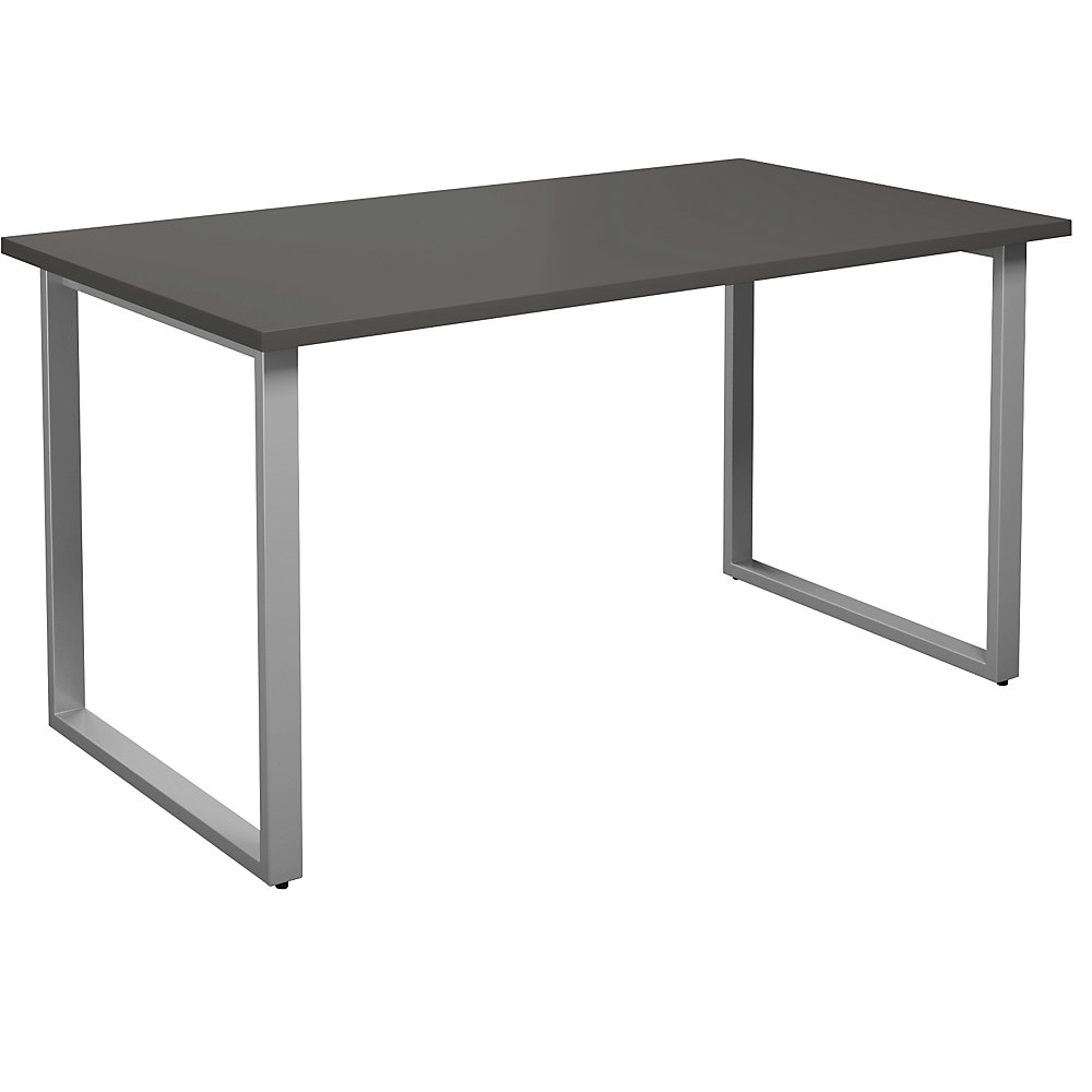 Multifunctionele tafel DUO-O, recht blad, diepte 800 mm, breedte 1400 mm, donkergrijs / zilverkleurig