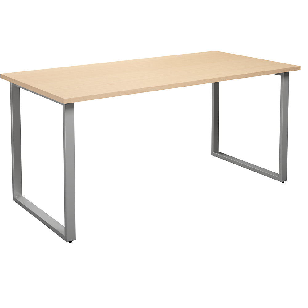 Multifunctionele tafel DUO-O, recht blad, diepte 800 mm, breedte 1600 mm, berkenhout / zilverkleurig