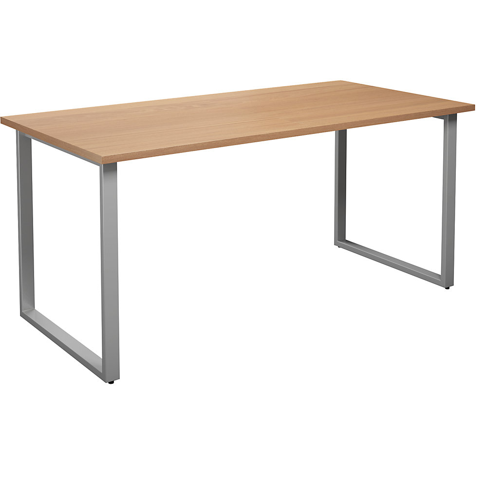 Multifunctionele tafel DUO-O, recht blad, diepte 800 mm, breedte 1600 mm, beukenhout / zilverkleurig