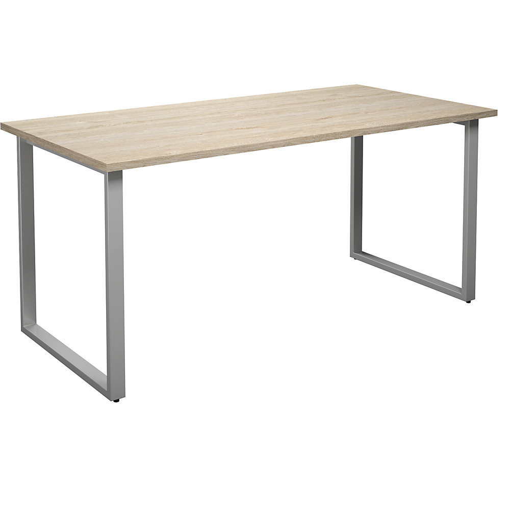 Multifunctionele tafel DUO-O, recht blad, diepte 800 mm, breedte 1600 mm, eikenhout / zilverkleurig