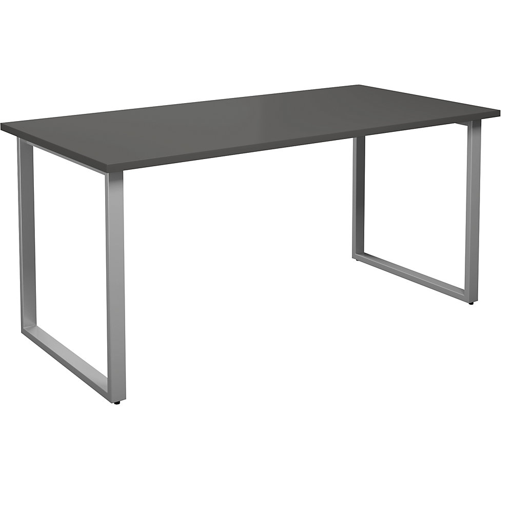 Multifunctionele tafel DUO-O, recht blad, diepte 800 mm, breedte 1600 mm, donkergrijs / zilverkleurig