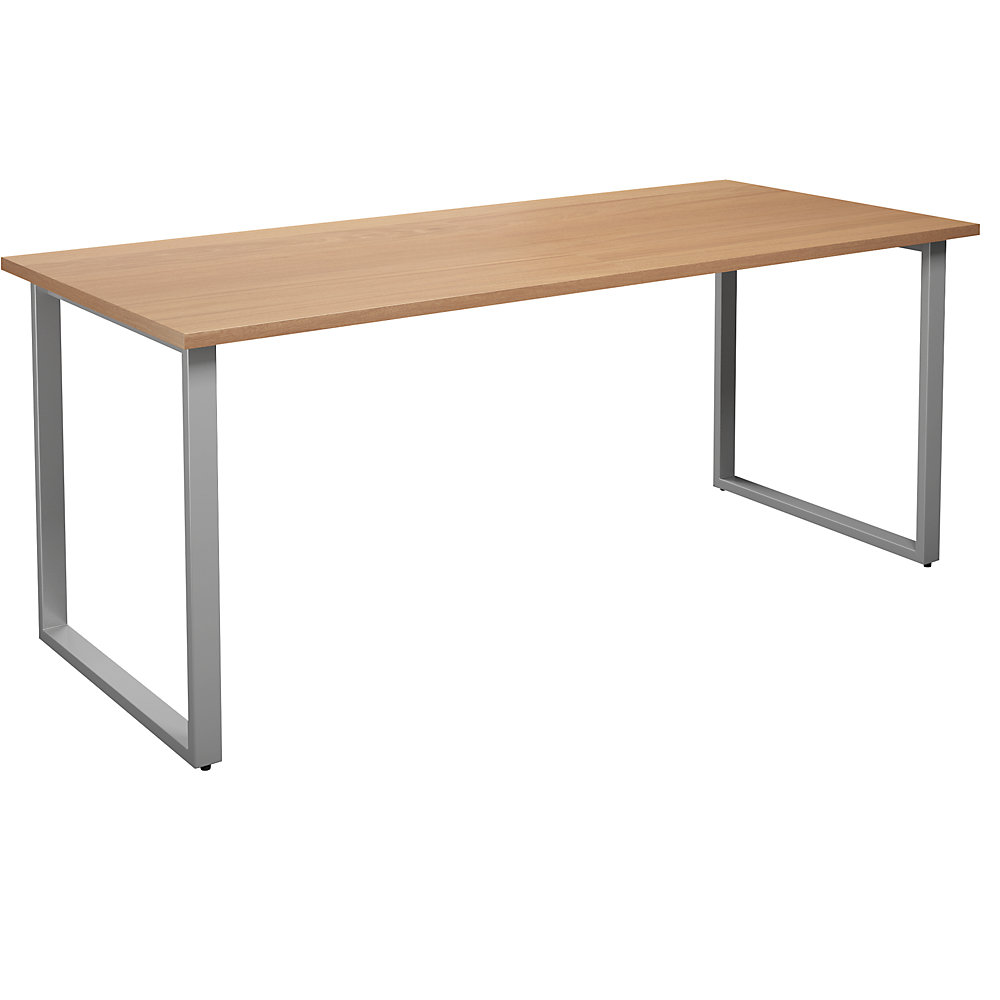 Multifunctionele tafel DUO-O, recht blad, diepte 800 mm, breedte 1800 mm, beukenhout / zilverkleurig