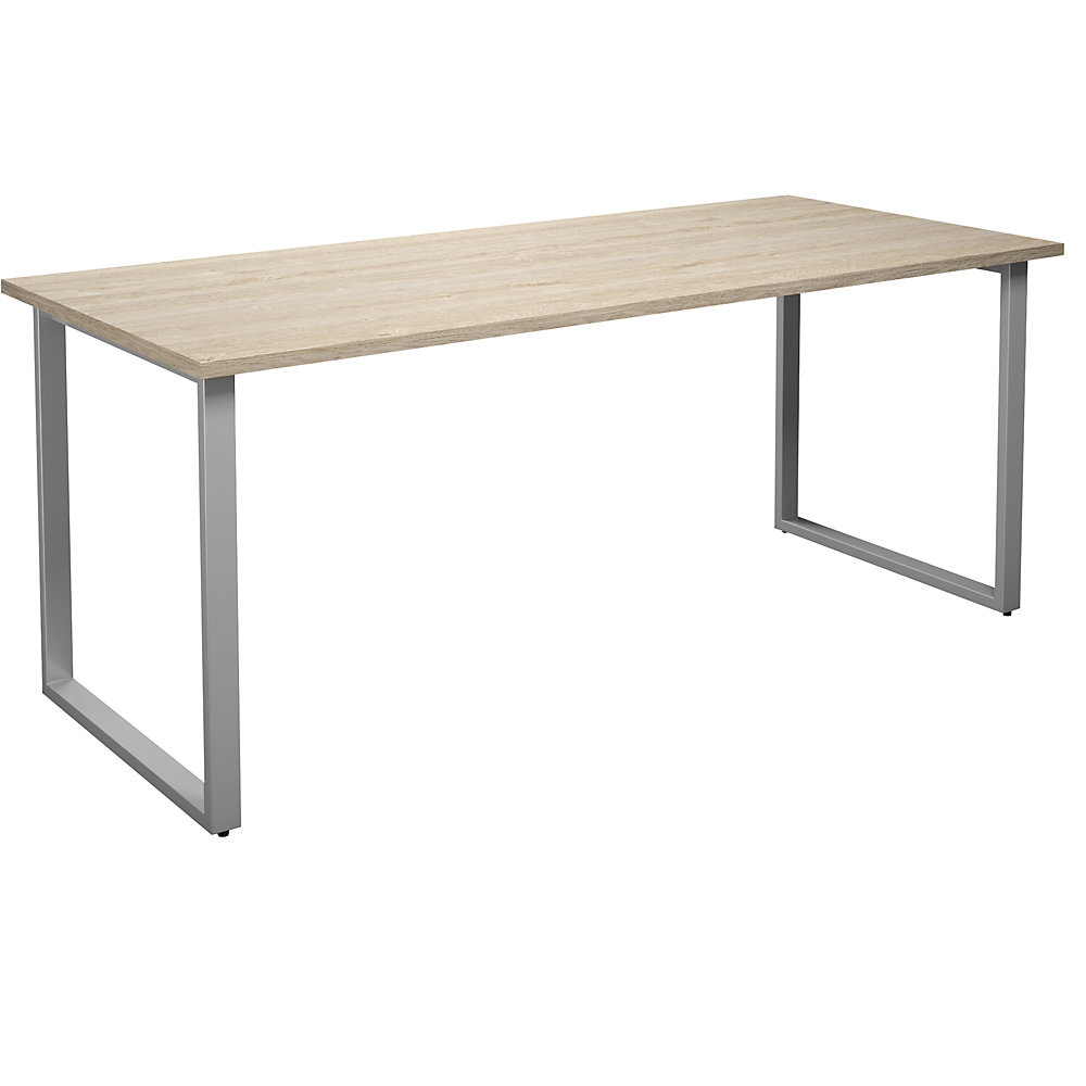 Multifunctionele tafel DUO-O, recht blad, diepte 800 mm, breedte 1800 mm, eikenhout / zilverkleurig