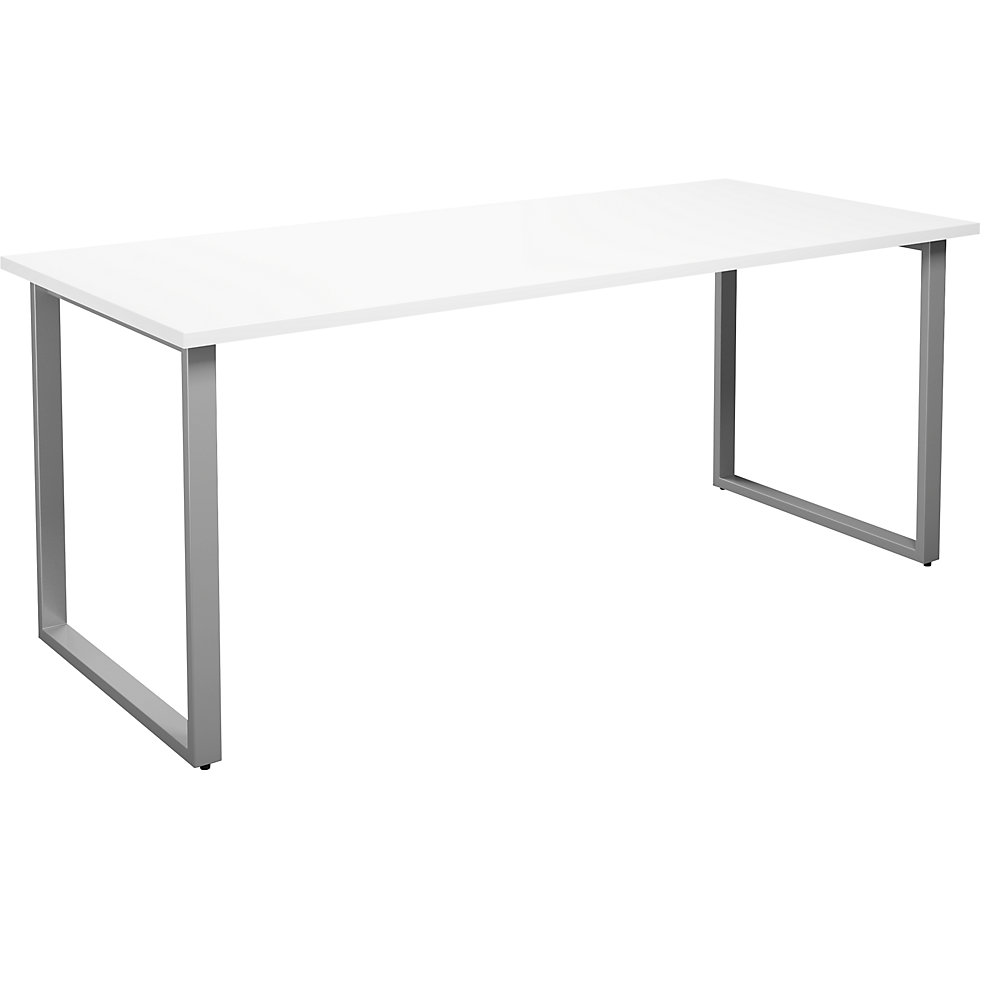 Multifunctionele tafel DUO-O, recht blad, diepte 800 mm, breedte 1800 mm, wit / zilverkleurig