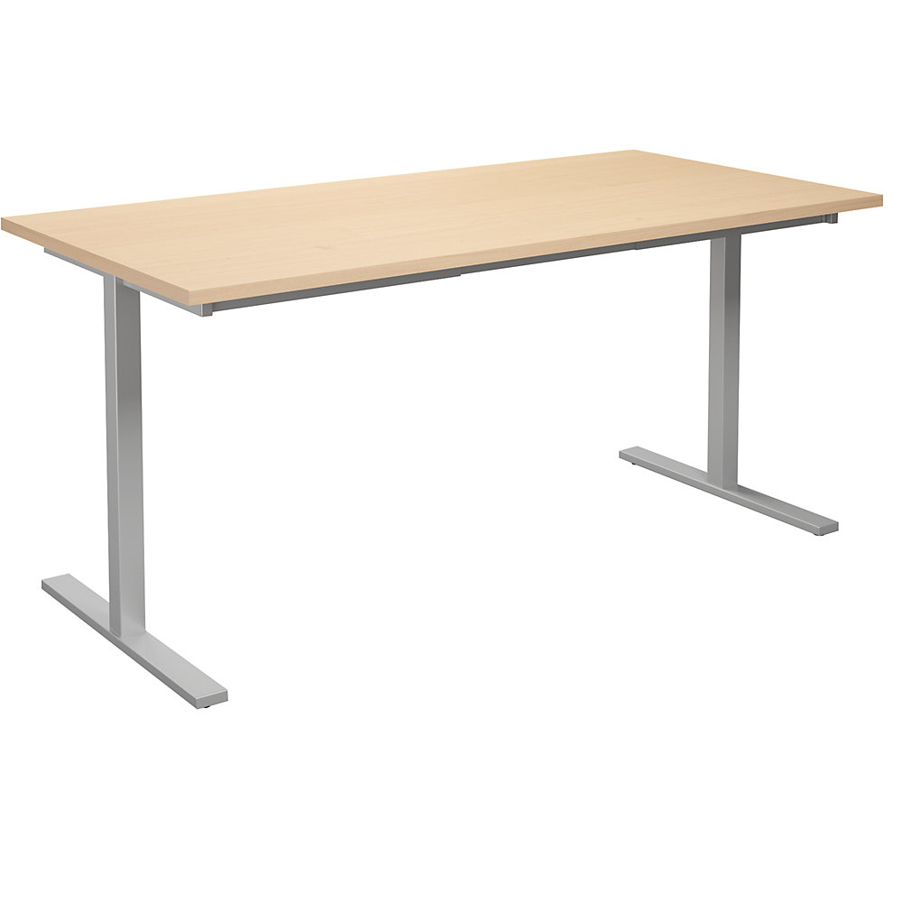 Multifunctionele tafel DUO-T, recht blad, h x d = 740 x 800 mm, breedte 1600 mm, berkenhout, zilverkleurig