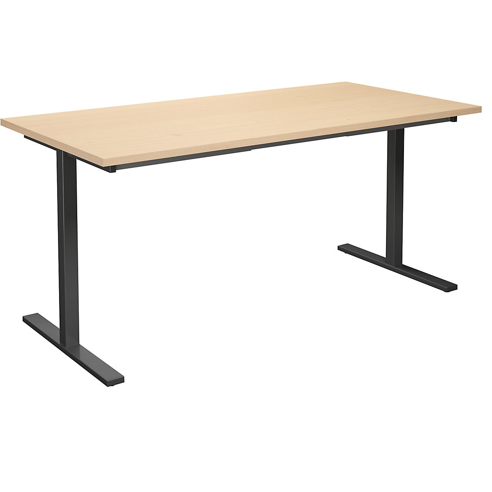 Multifunctionele tafel DUO-T, recht blad, h x d = 740 x 800 mm, breedte 1600 mm, berkenhout, zwart