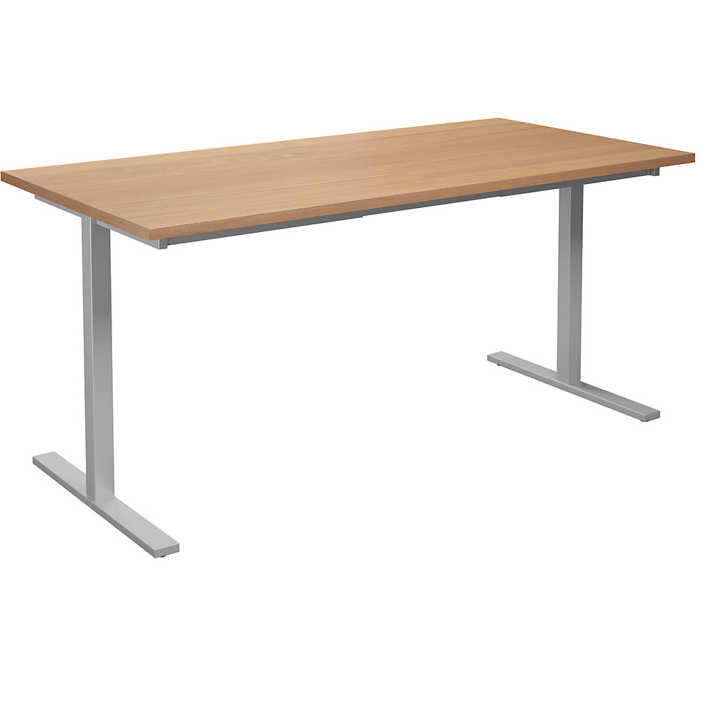 Multifunctionele tafel DUO-T, recht blad, h x d = 740 x 800 mm, breedte 1600 mm, beukenhout, zilverkleurig