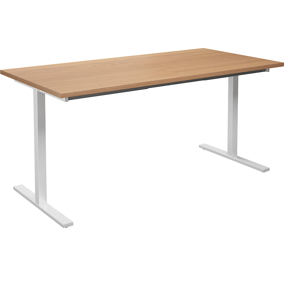 Multifunctionele tafel DUO-T, recht blad, h x d = 740 x 800 mm, breedte 1600 mm, beukenhout, wit