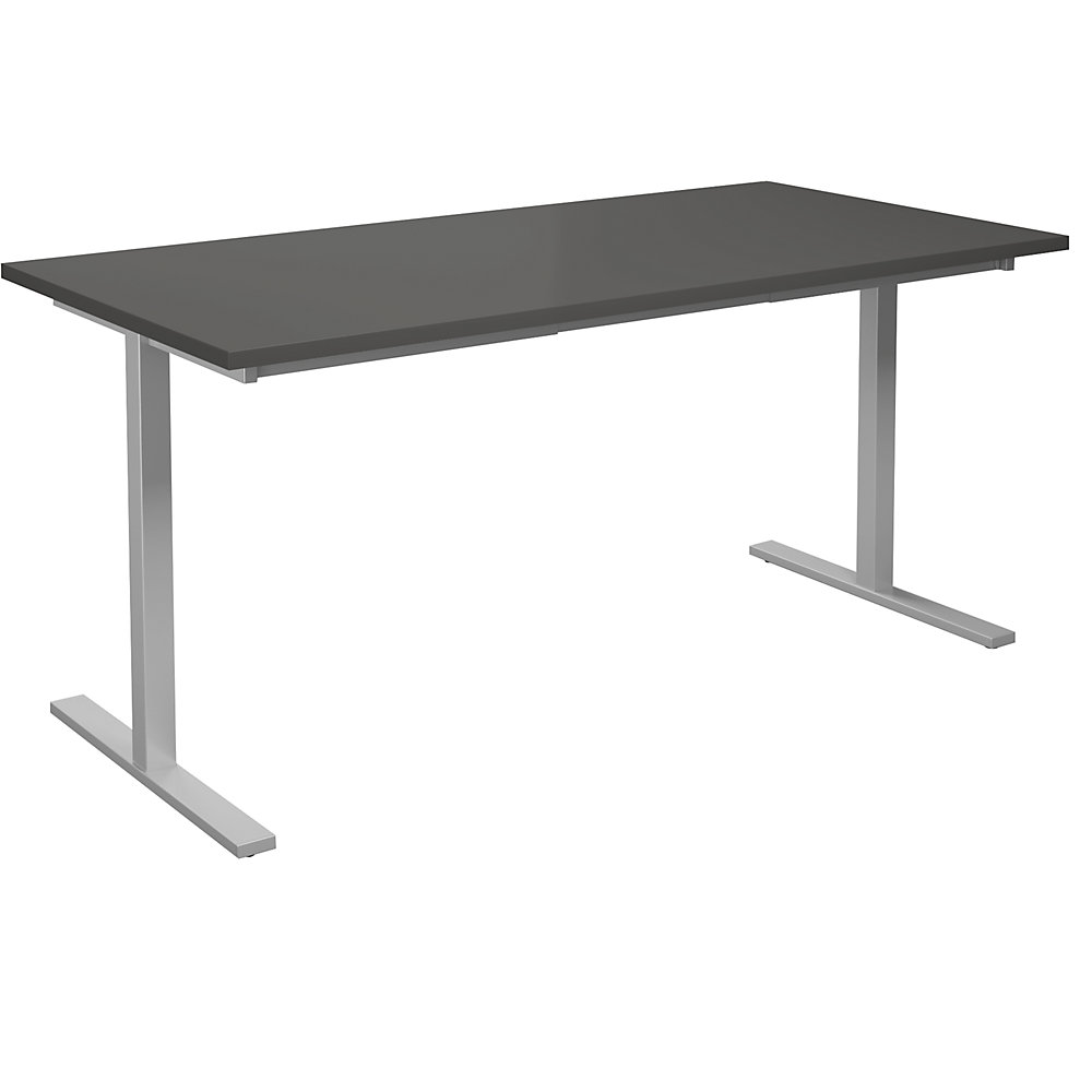Multifunctionele tafel DUO-T, recht blad, h x d = 740 x 800 mm, breedte 1600 mm, donkergrijs, zilverkleurig
