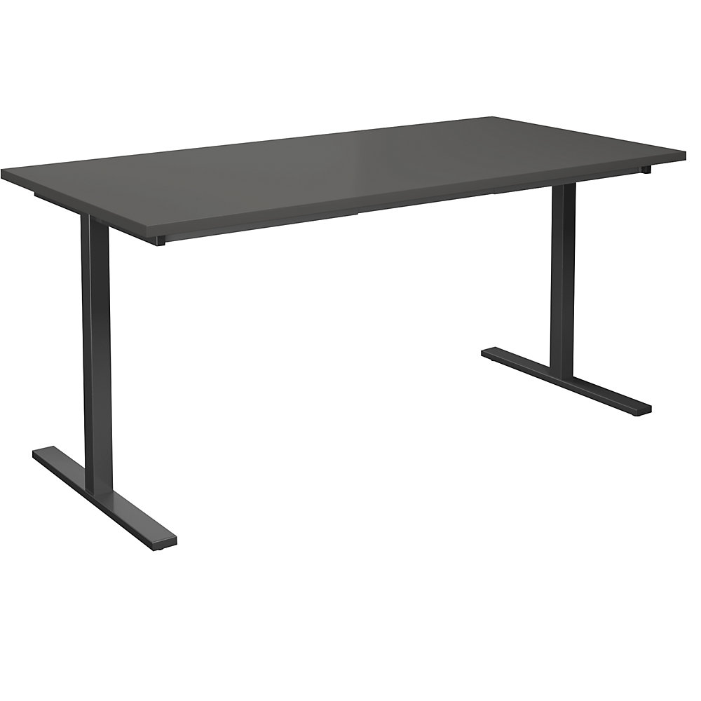 Multifunctionele tafel DUO-T, recht blad, h x d = 740 x 800 mm, breedte 1600 mm, donkergrijs, zwart