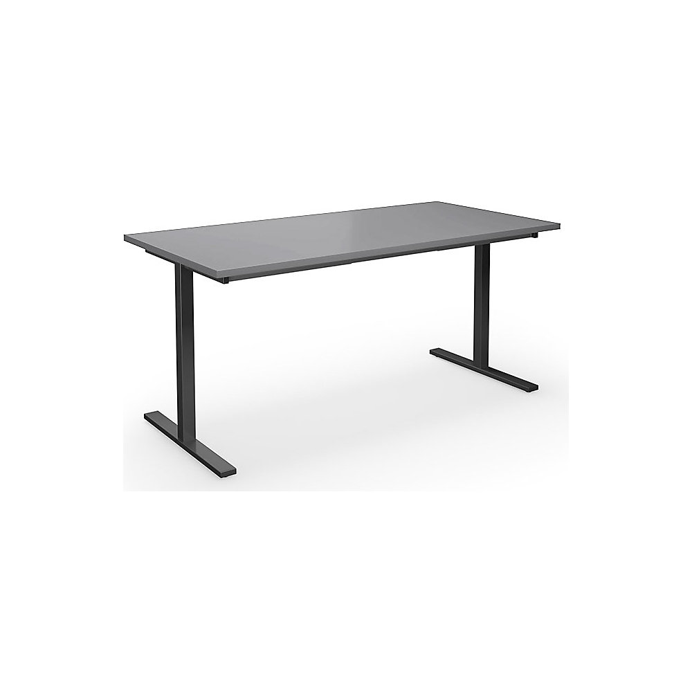 Multifunctionele tafel DUO-T, recht blad, h x d = 740 x 800 mm, breedte 1600 mm, lichtgrijs, zwart