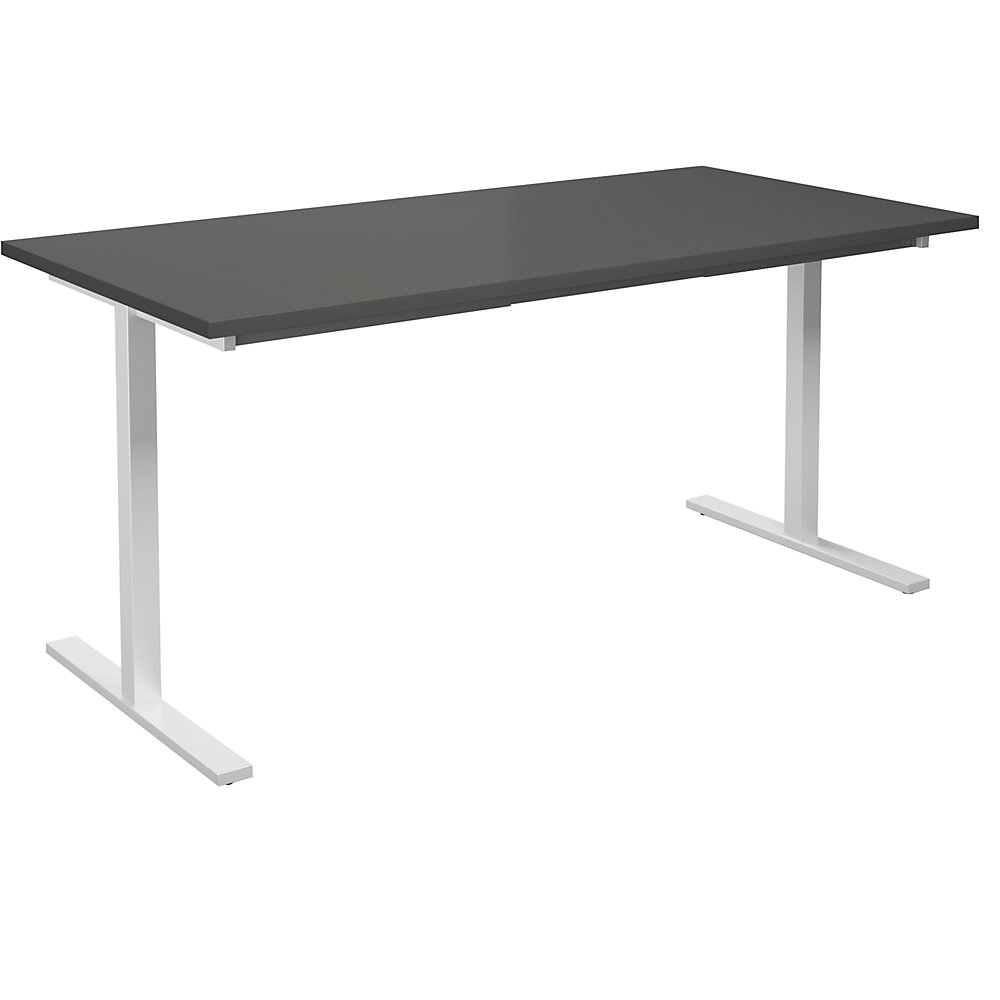 Multifunctionele tafel DUO-T, recht blad, h x d = 740 x 800 mm, breedte 1600 mm, donkergrijs, wit