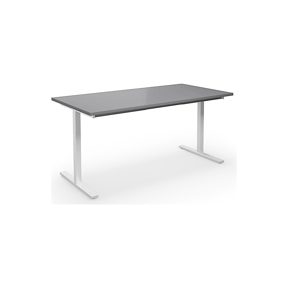 Multifunctionele tafel DUO-T, recht blad, h x d = 740 x 800 mm, breedte 1600 mm, lichtgrijs, wit