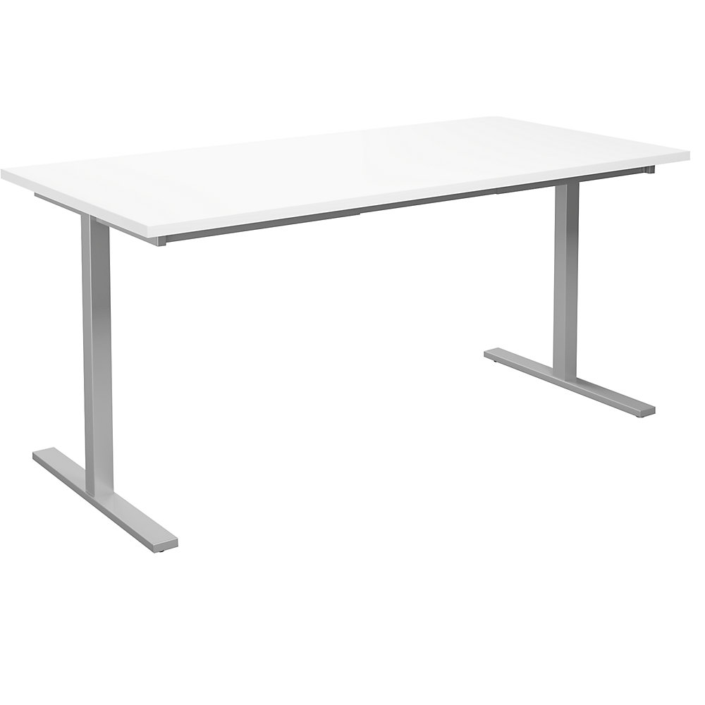 Multifunctionele tafel DUO-T, recht blad, h x d = 740 x 800 mm, breedte 1600 mm, wit, zilverkleurig