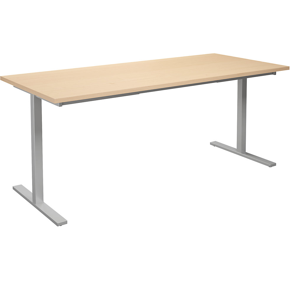 Multifunctionele tafel DUO-T, recht blad, h x d = 740 x 800 mm, breedte 1800 mm, berkenhout, zilverkleurig