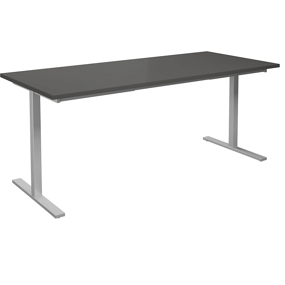 Multifunctionele tafel DUO-T, recht blad, h x d = 740 x 800 mm, breedte 1800 mm, donkergrijs, zilverkleurig