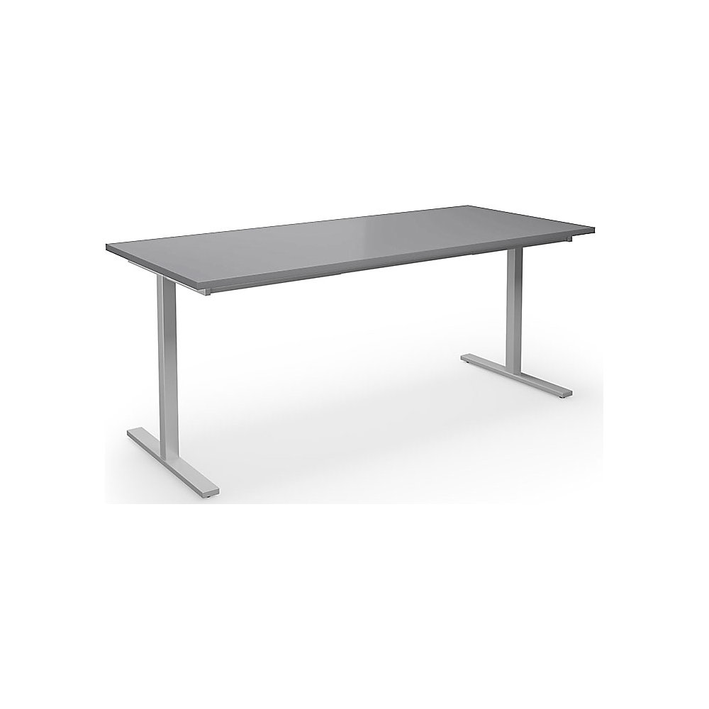 Multifunctionele tafel DUO-T, recht blad, h x d = 740 x 800 mm, breedte 1800 mm, lichtgrijs, zilverkleurig