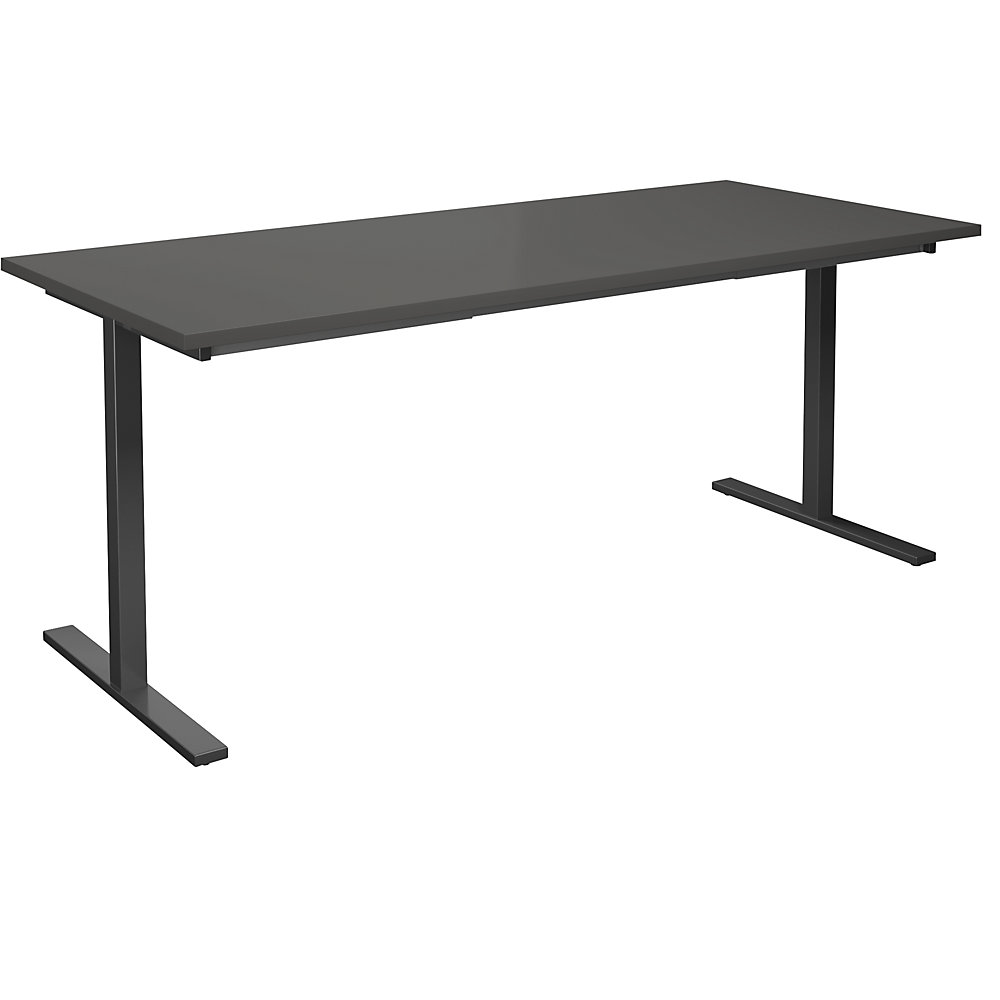 Multifunctionele tafel DUO-T, recht blad, h x d = 740 x 800 mm, breedte 1800 mm, donkergrijs, zwart