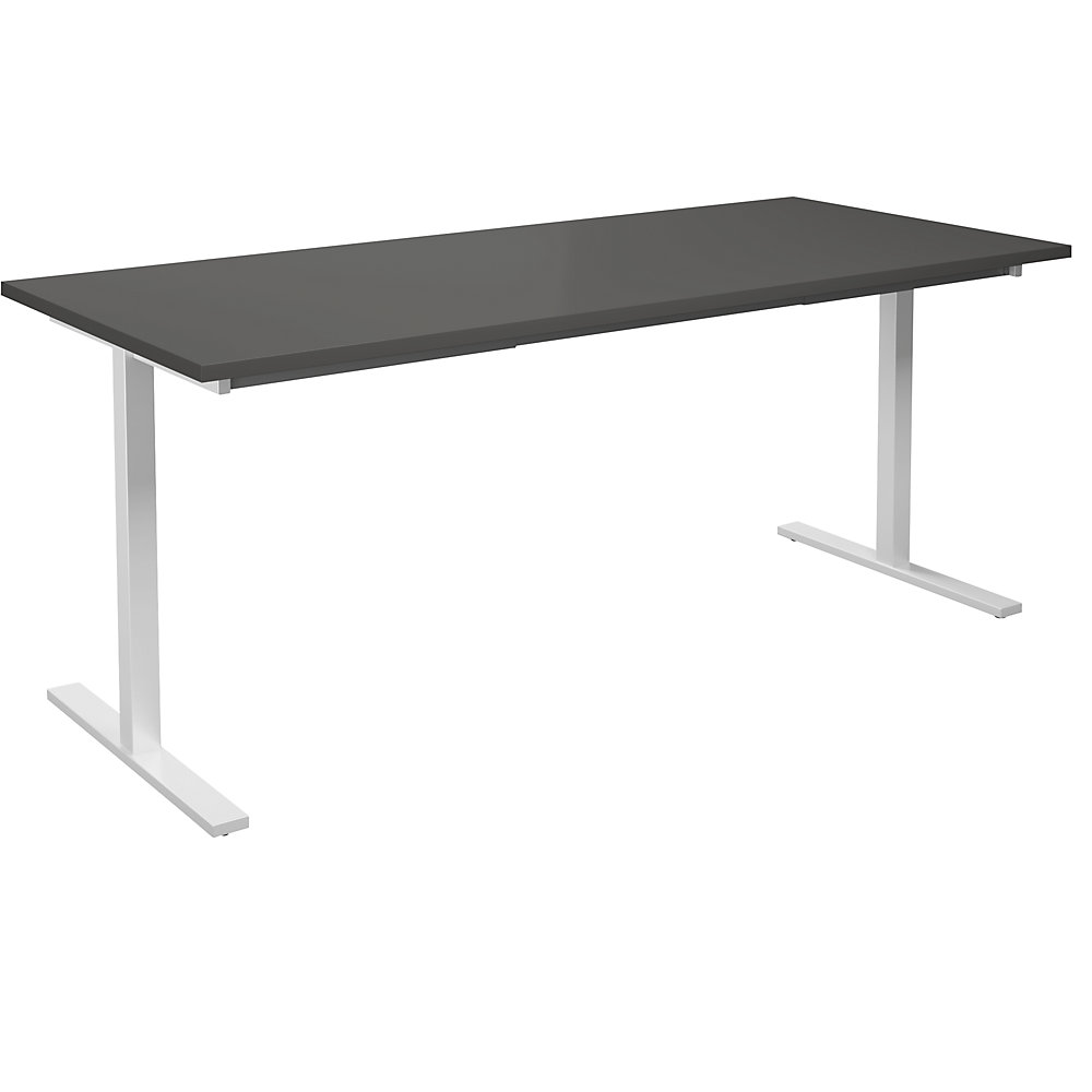 Multifunctionele tafel DUO-T, recht blad, h x d = 740 x 800 mm, breedte 1800 mm, donkergrijs, wit