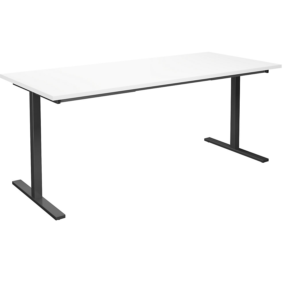 Multifunctionele tafel DUO-T, recht blad, h x d = 740 x 800 mm, breedte 1800 mm, wit, zwart