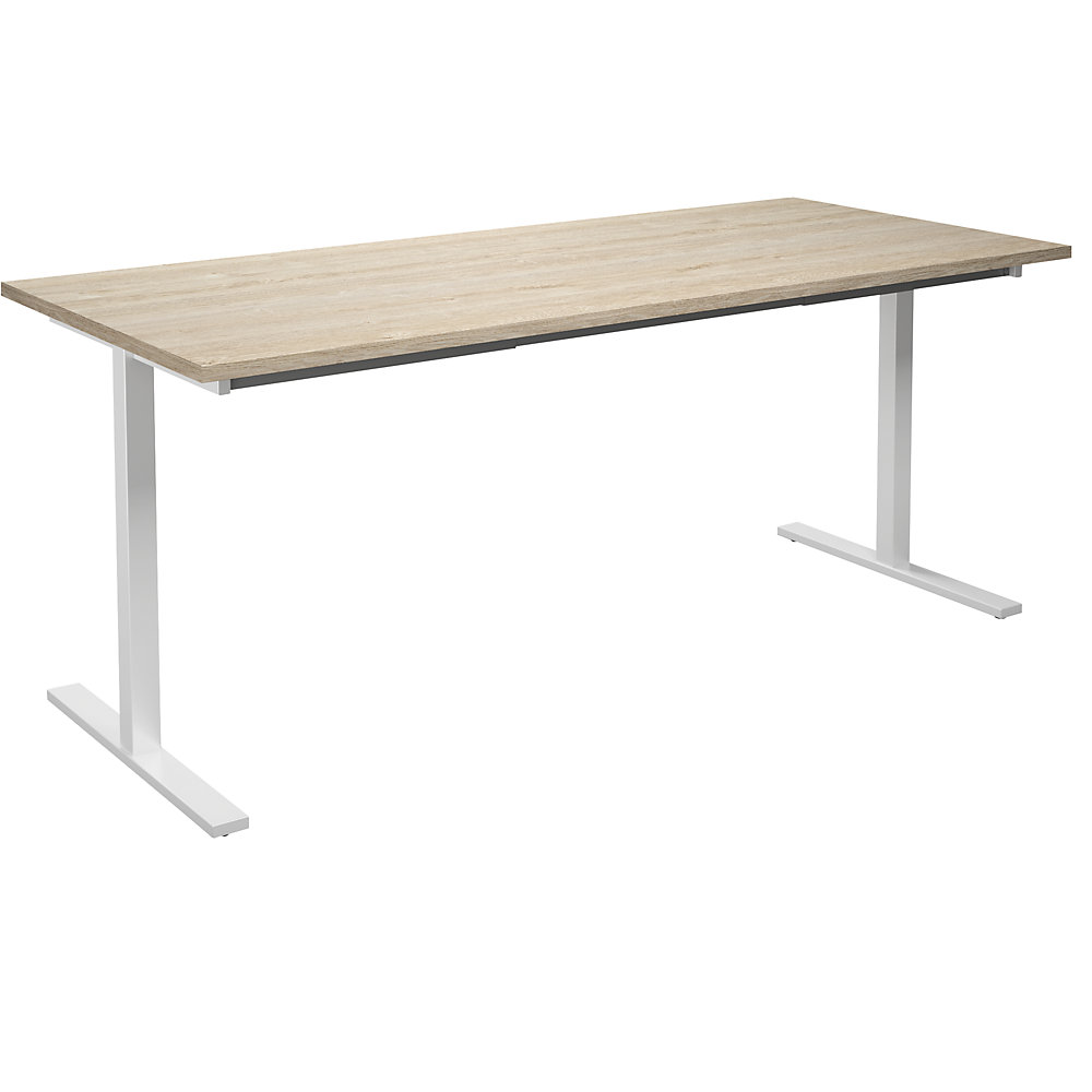 Multifunctionele tafel DUO-T, recht blad, h x d = 740 x 800 mm, breedte 1800 mm, eikenhout, wit