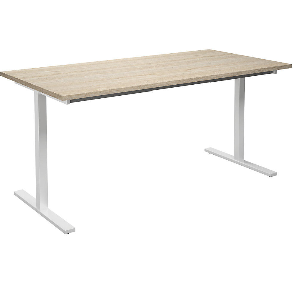 Multifunctionele tafel DUO-T, recht blad, h x d = 740 x 800 mm, breedte 1600 mm, eikenhout, wit