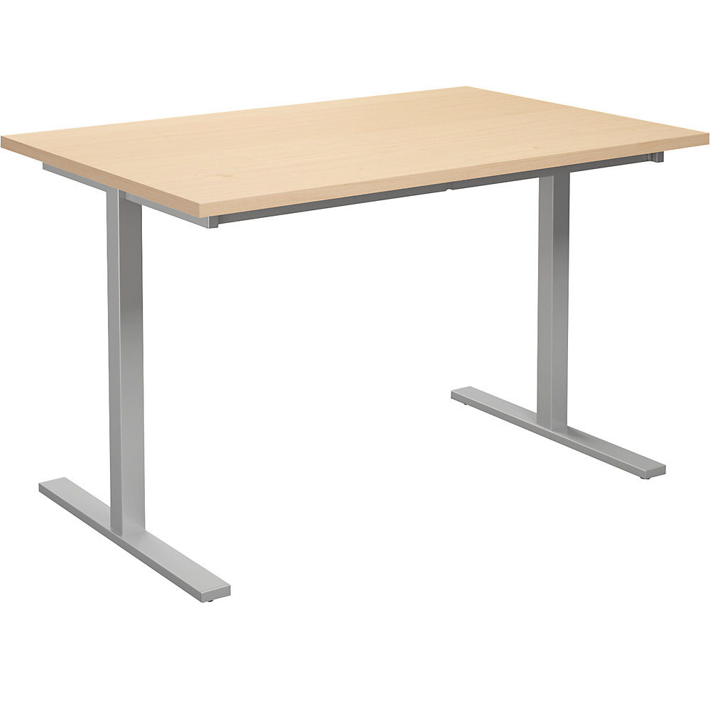 Multifunctionele tafel DUO-T, recht blad, h x d = 740 x 800 mm, breedte 1200 mm, berkenhout, zilverkleurig