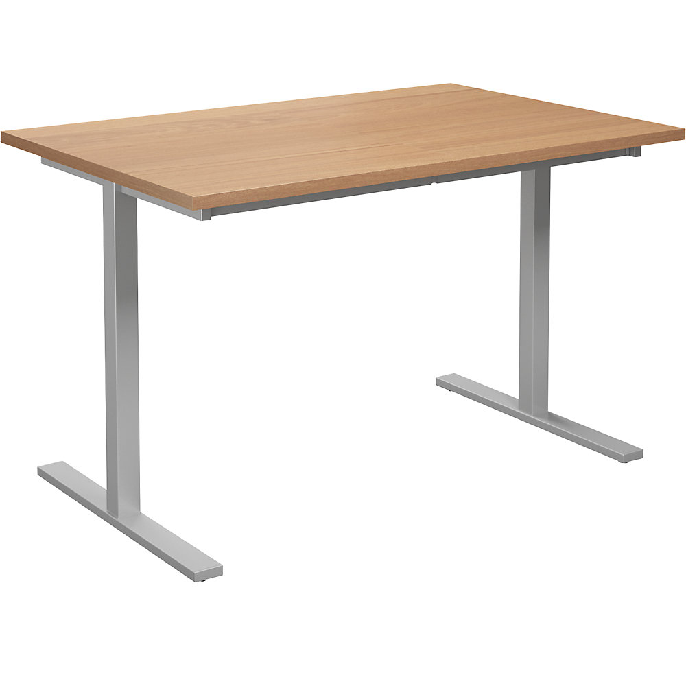 Multifunctionele tafel DUO-T, recht blad, h x d = 740 x 800 mm, breedte 1200 mm, beukenhout, zilverkleurig