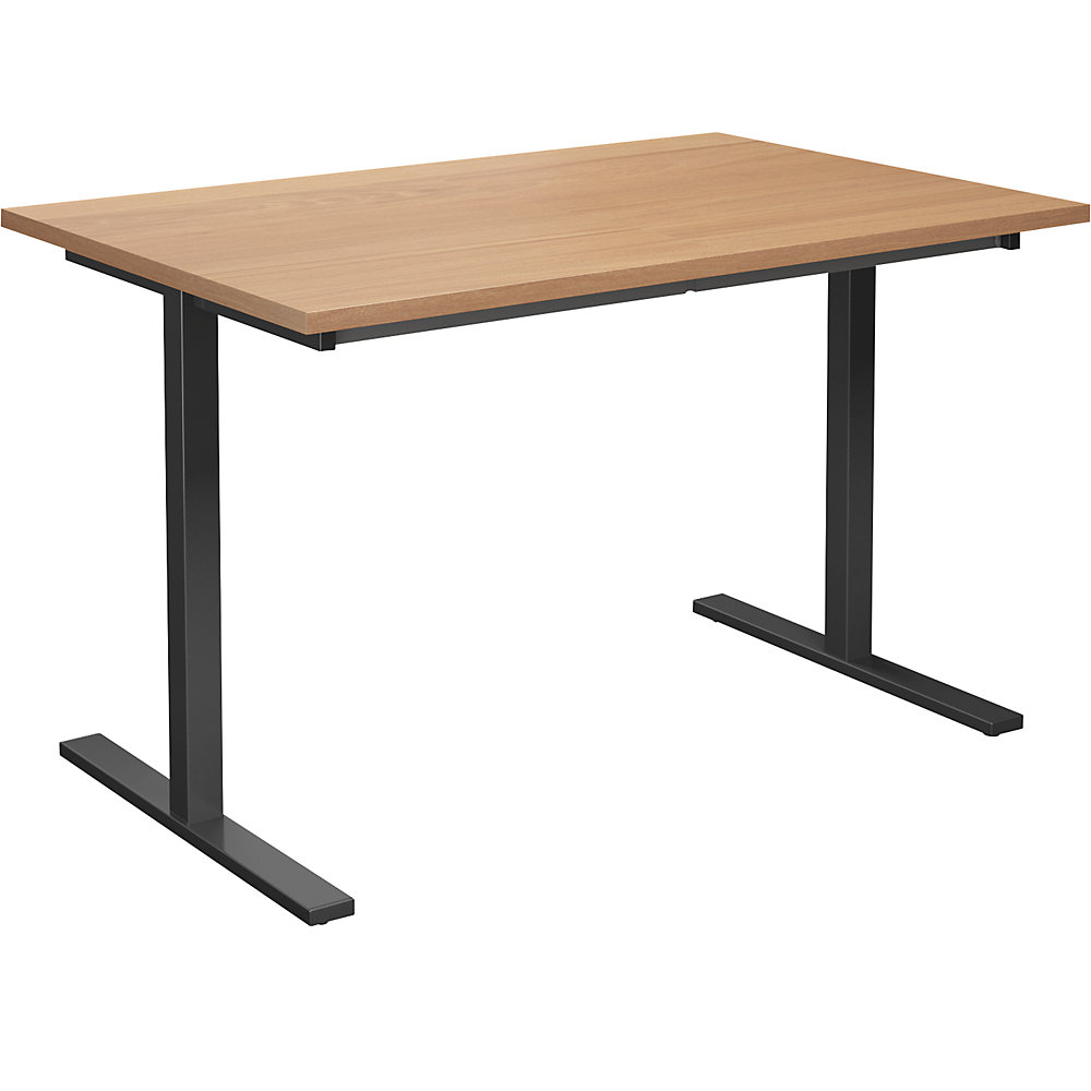 Multifunctionele tafel DUO-T, recht blad, h x d = 740 x 800 mm, breedte 1200 mm, beukenhout, zwart