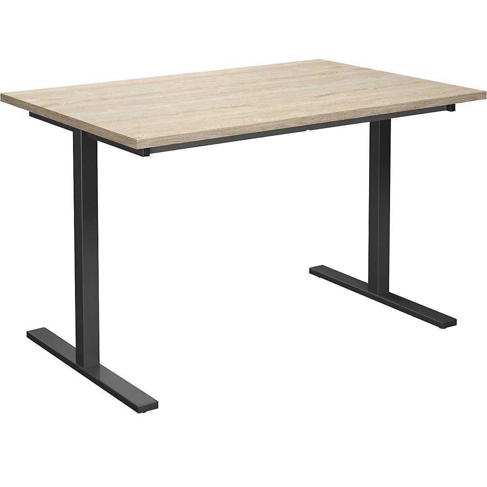 Multifunctionele tafel DUO-T, recht blad, h x d = 740 x 800 mm, breedte 1200 mm, eikenhout, zwart