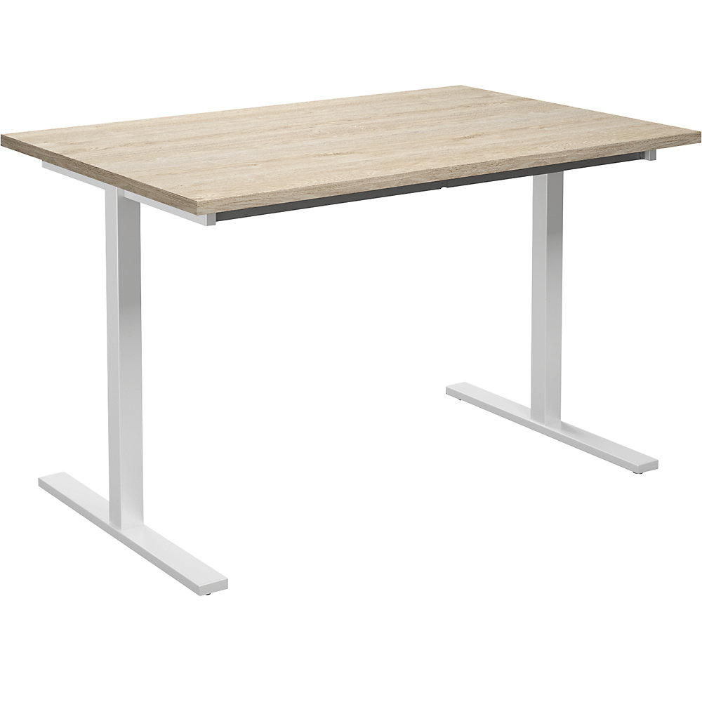 Multifunctionele tafel DUO-T, recht blad, h x d = 740 x 800 mm, breedte 1200 mm, eikenhout, wit