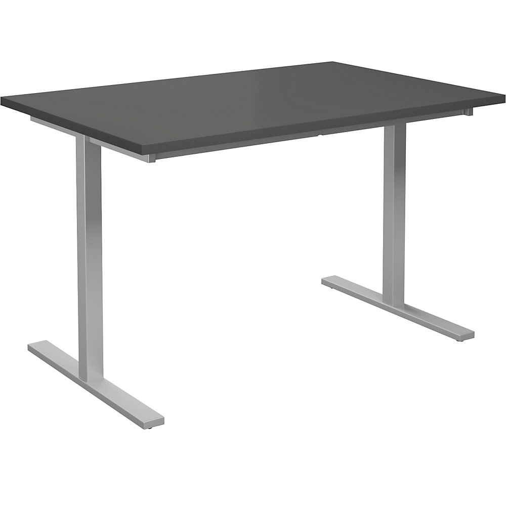 Multifunctionele tafel DUO-T, recht blad, h x d = 740 x 800 mm, breedte 1200 mm, donkergrijs, zilverkleurig