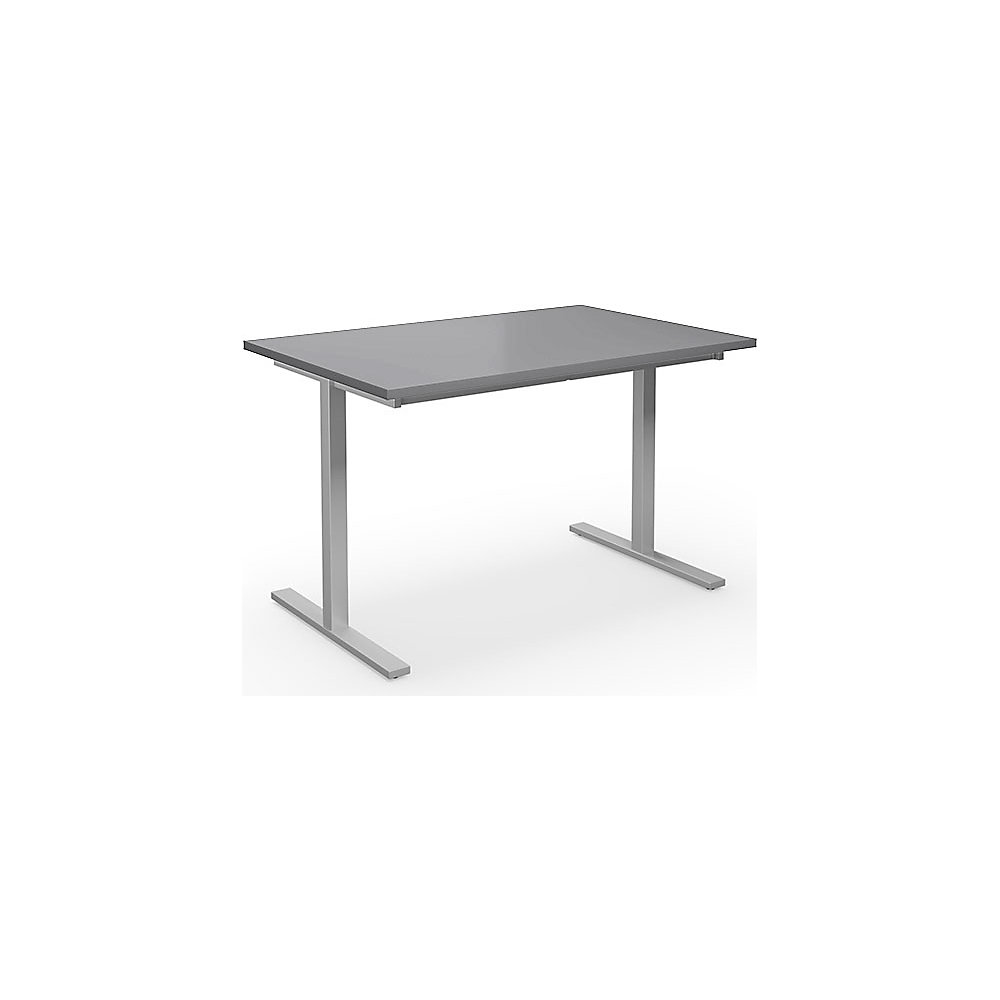 Multifunctionele tafel DUO-T, recht blad, h x d = 740 x 800 mm, breedte 1200 mm, lichtgrijs, zilverkleurig