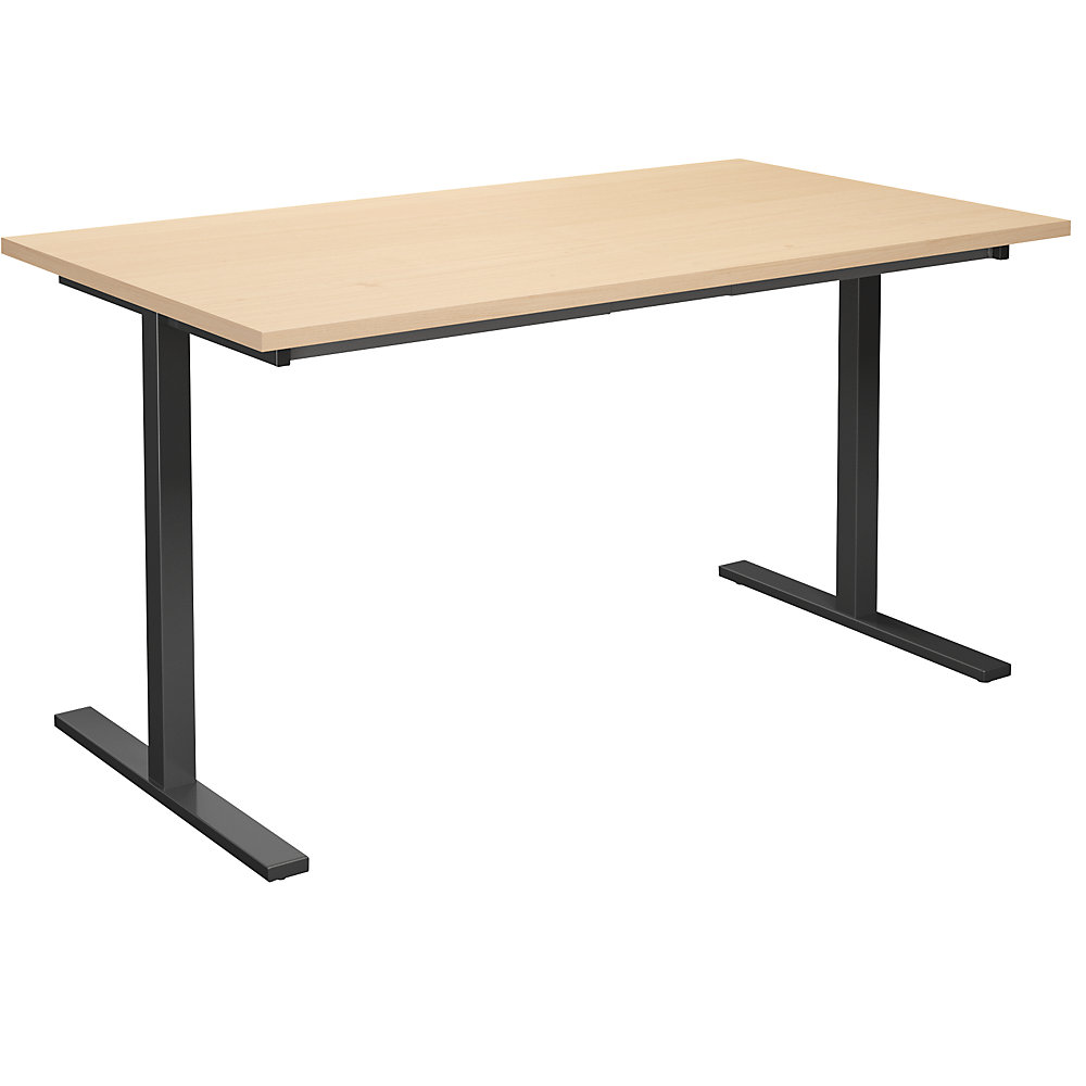 Multifunctionele tafel DUO-T, recht blad, h x d = 740 x 800 mm, breedte 1400 mm, berkenhout, zwart