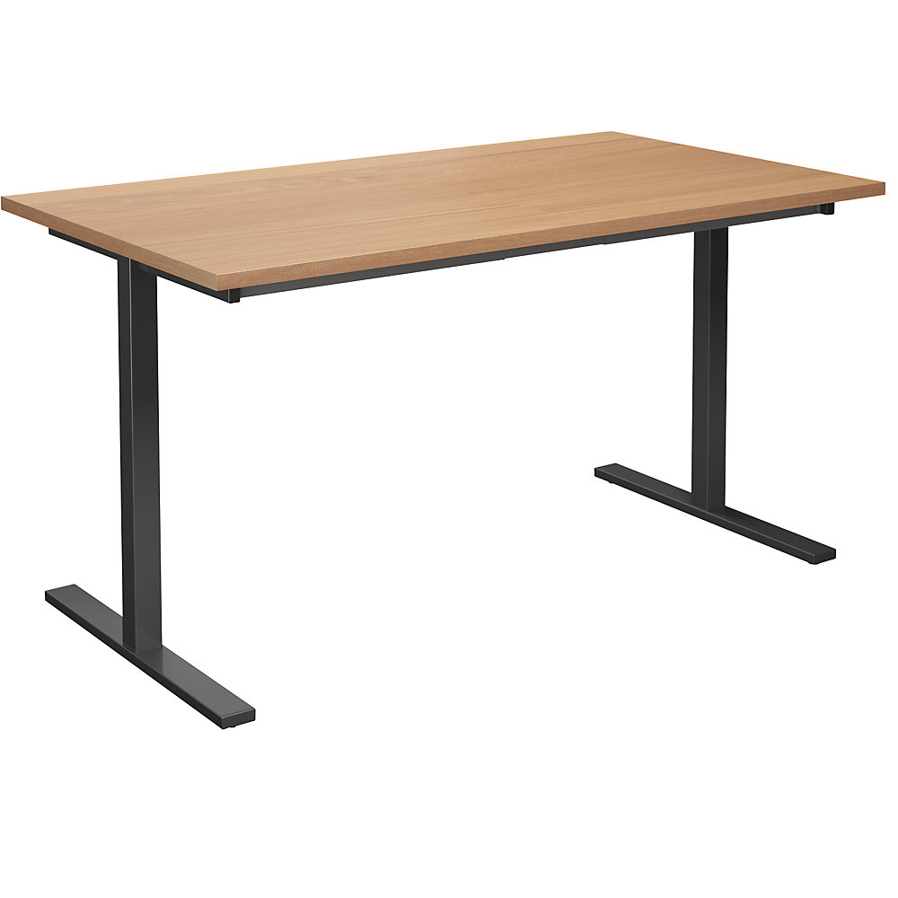 Multifunctionele tafel DUO-T, recht blad, h x d = 740 x 800 mm, breedte 1400 mm, beukenhout, zwart