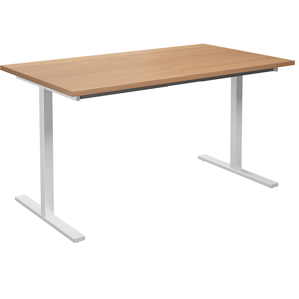 Multifunctionele tafel DUO-T, recht blad, h x d = 740 x 800 mm, breedte 1400 mm, beukenhout, wit
