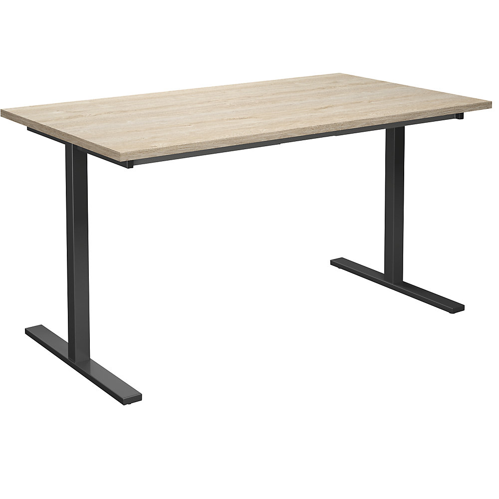 Multifunctionele tafel DUO-T, recht blad, h x d = 740 x 800 mm, breedte 1400 mm, eikenhout, zwart