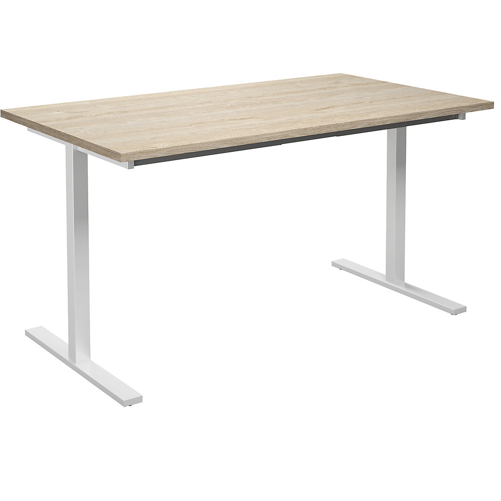 Multifunctionele tafel DUO-T, recht blad, h x d = 740 x 800 mm, breedte 1400 mm, eikenhout, wit
