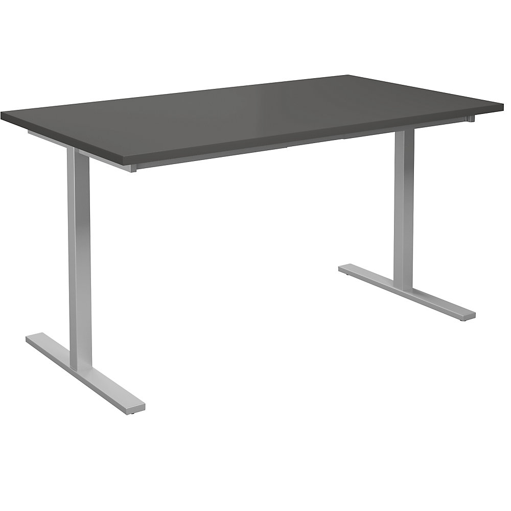 Multifunctionele tafel DUO-T, recht blad, h x d = 740 x 800 mm, breedte 1400 mm, donkergrijs, zilverkleurig