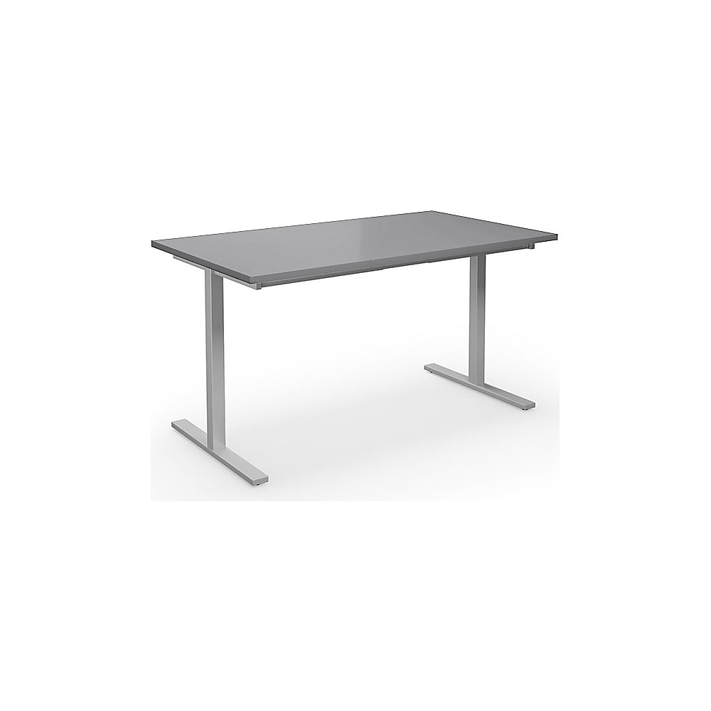 Multifunctionele tafel DUO-T, recht blad, h x d = 740 x 800 mm, breedte 1400 mm, lichtgrijs, zilverkleurig