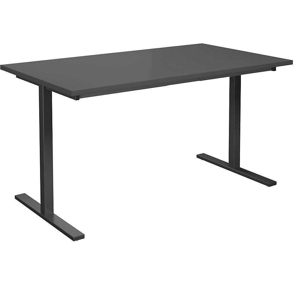 Multifunctionele tafel DUO-T, recht blad, h x d = 740 x 800 mm, breedte 1400 mm, donkergrijs, zwart