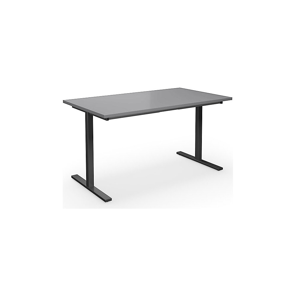 Multifunctionele tafel DUO-T, recht blad, h x d = 740 x 800 mm, breedte 1400 mm, lichtgrijs, zwart