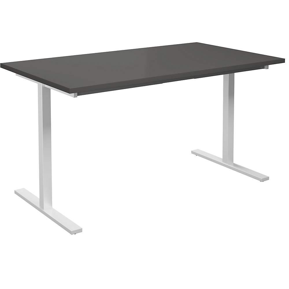 Multifunctionele tafel DUO-T, recht blad, h x d = 740 x 800 mm, breedte 1400 mm, donkergrijs, wit
