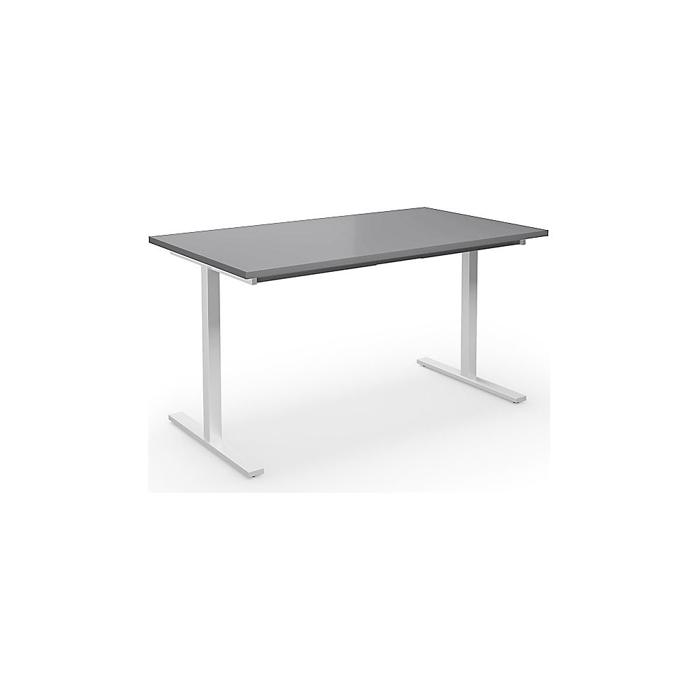 Multifunctionele tafel DUO-T, recht blad, h x d = 740 x 800 mm, breedte 1400 mm, lichtgrijs, wit