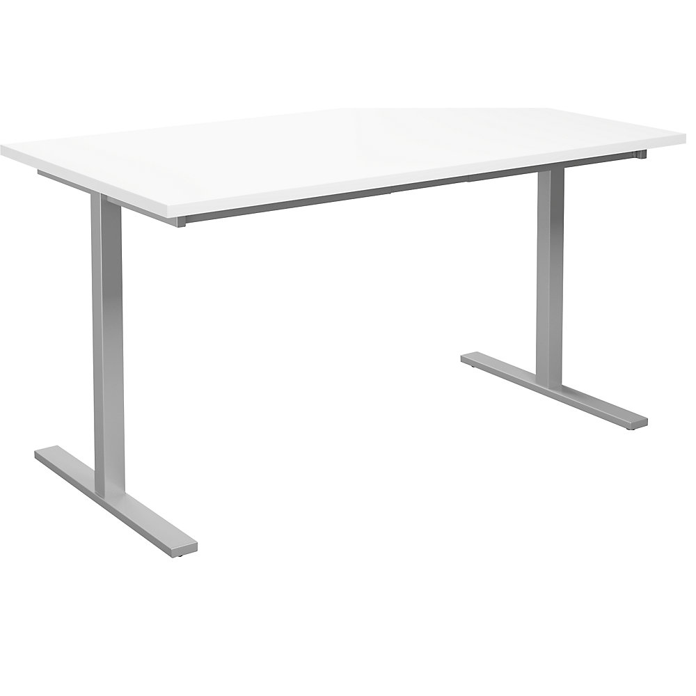 Multifunctionele tafel DUO-T, recht blad, h x d = 740 x 800 mm, breedte 1400 mm, wit, zilverkleurig