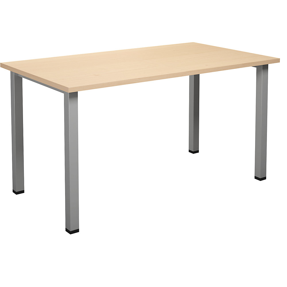 Multifunctionele tafel DUO-U, recht blad, diepte 800 mm, breedte 1400 mm, berkenhout, zilverkleurig