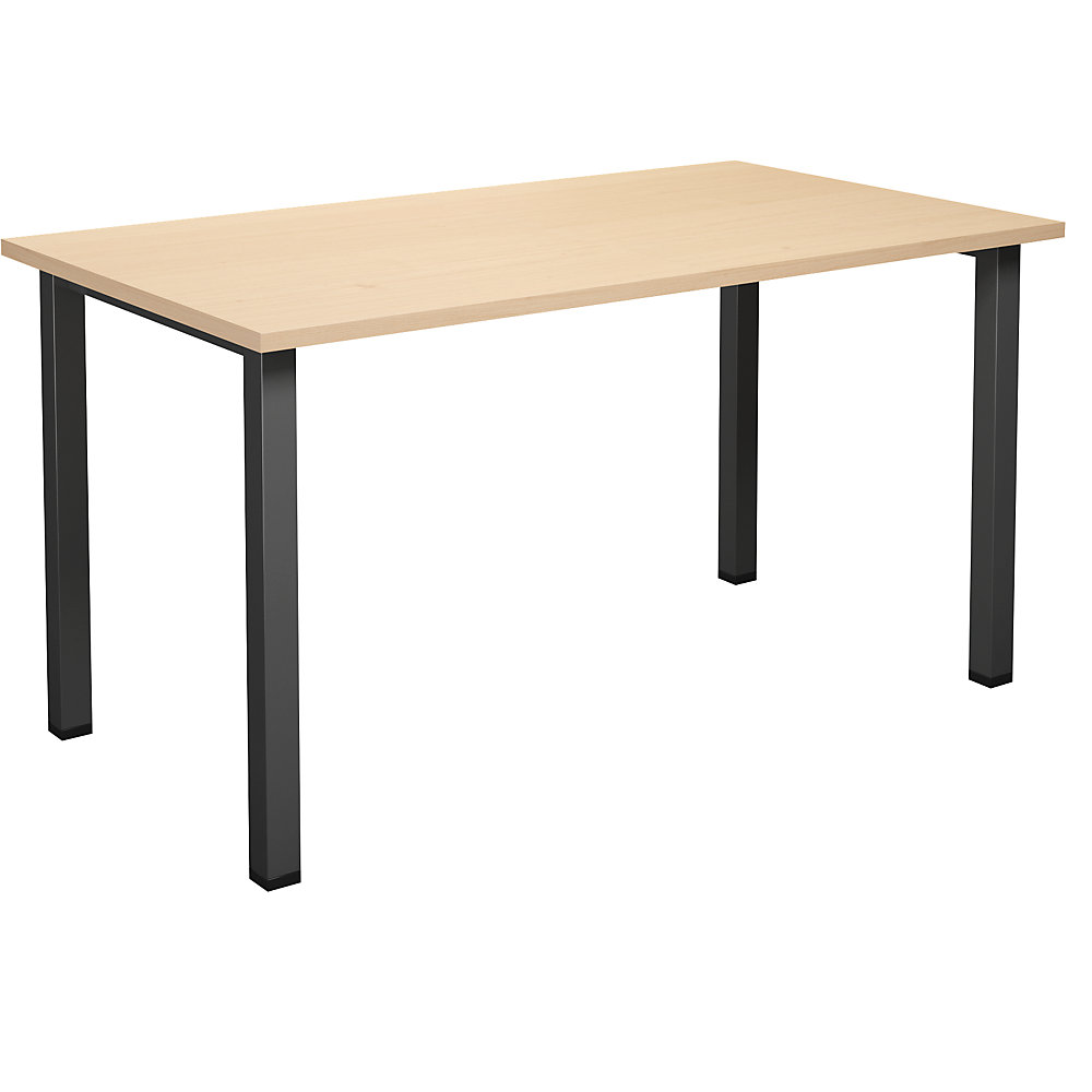 Multifunctionele tafel DUO-U, recht blad, diepte 800 mm, breedte 1400 mm, berkenhout, zwart