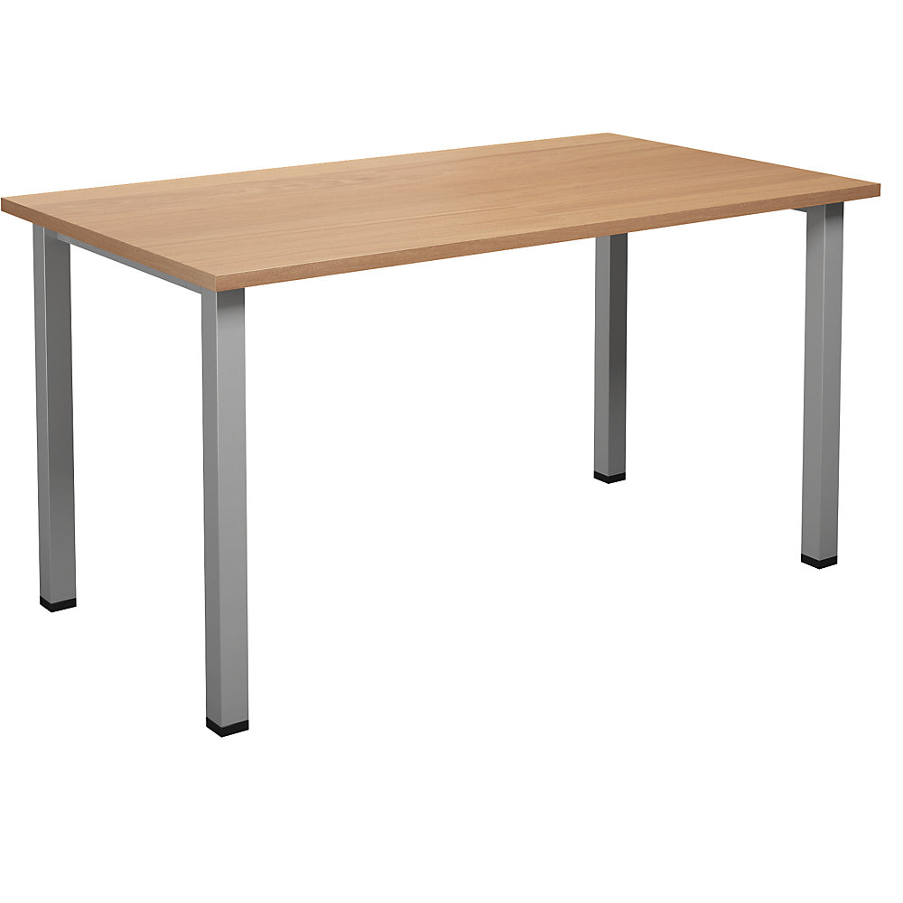 Multifunctionele tafel DUO-U, recht blad, diepte 800 mm, breedte 1400 mm, beukenhout, zilverkleurig