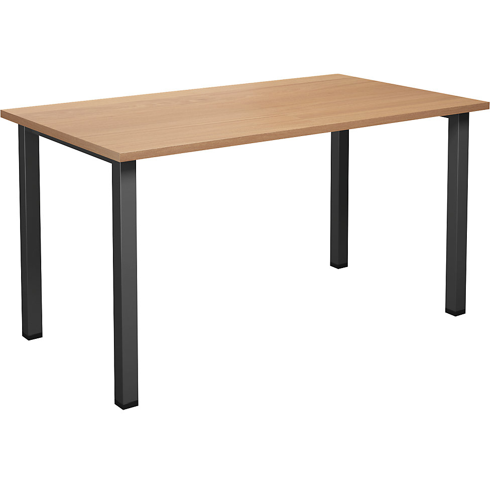 Multifunctionele tafel DUO-U, recht blad, diepte 800 mm, breedte 1400 mm, beukenhout, zwart